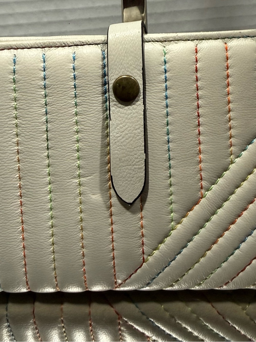 Kurt Geiger White Quilted Leather Crossbody with Rainbow Stitching